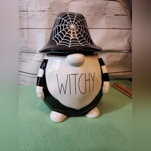 Rae Dunn WITCHY cookie jar GNOME Witch Black White